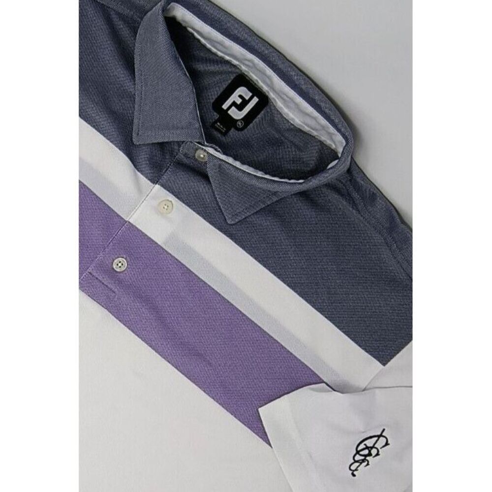 FootJoy Men's Polo Shirt XL White Purple Colorblock Short Sleeve Golf Logo‎ EUC